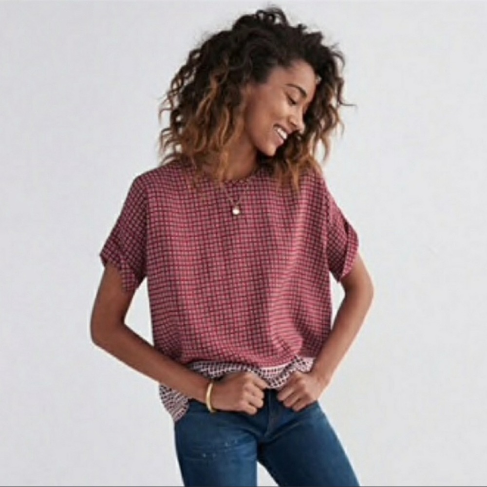 Madewell red and white blouse